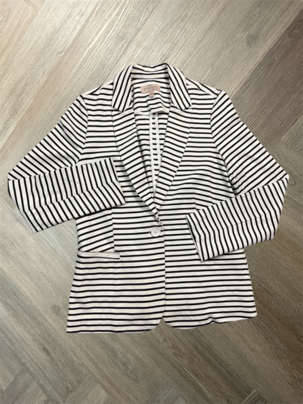 Philosophy Republic Clothing Stretch Knit Blazer Womens Large Black White Stripe